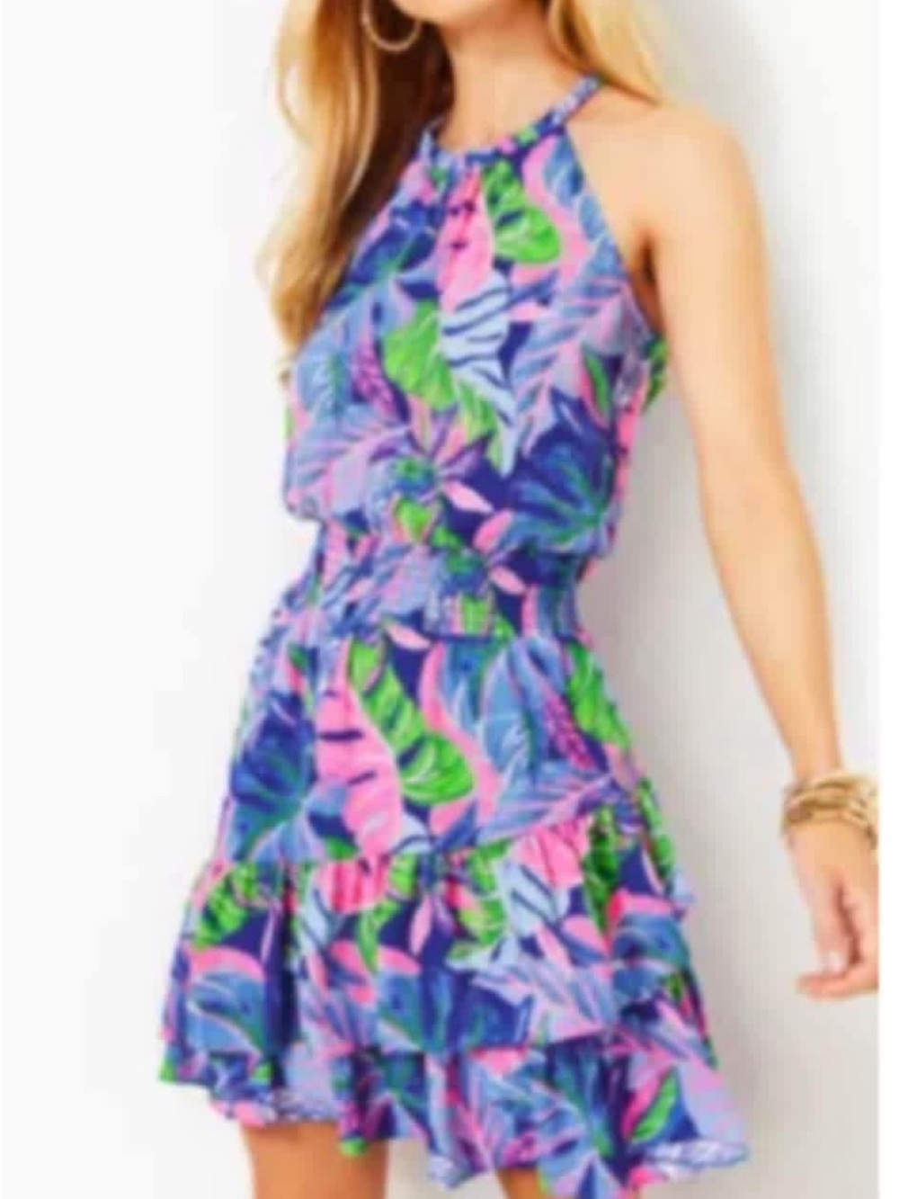 Lilly Pulitzer Purple, Pink & Green Tropical Halter Mini Dress nwt
